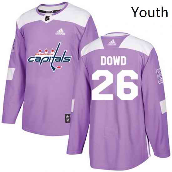 Youth Adidas Washington Capitals 26 Nic Dowd Authentic Purple Fights Cancer Practice NHL Jersey